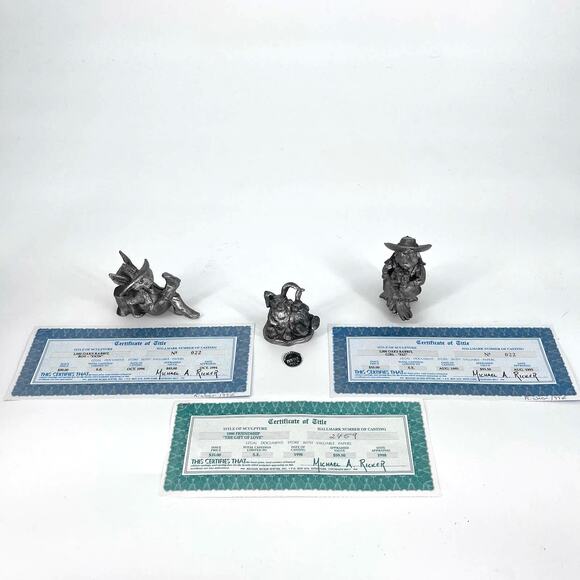 Vintage 90s Michael Ricker 1,000 Oaks Gift Of Friendship Rabbit 3 Piece Bundle - Picture 2 of 15